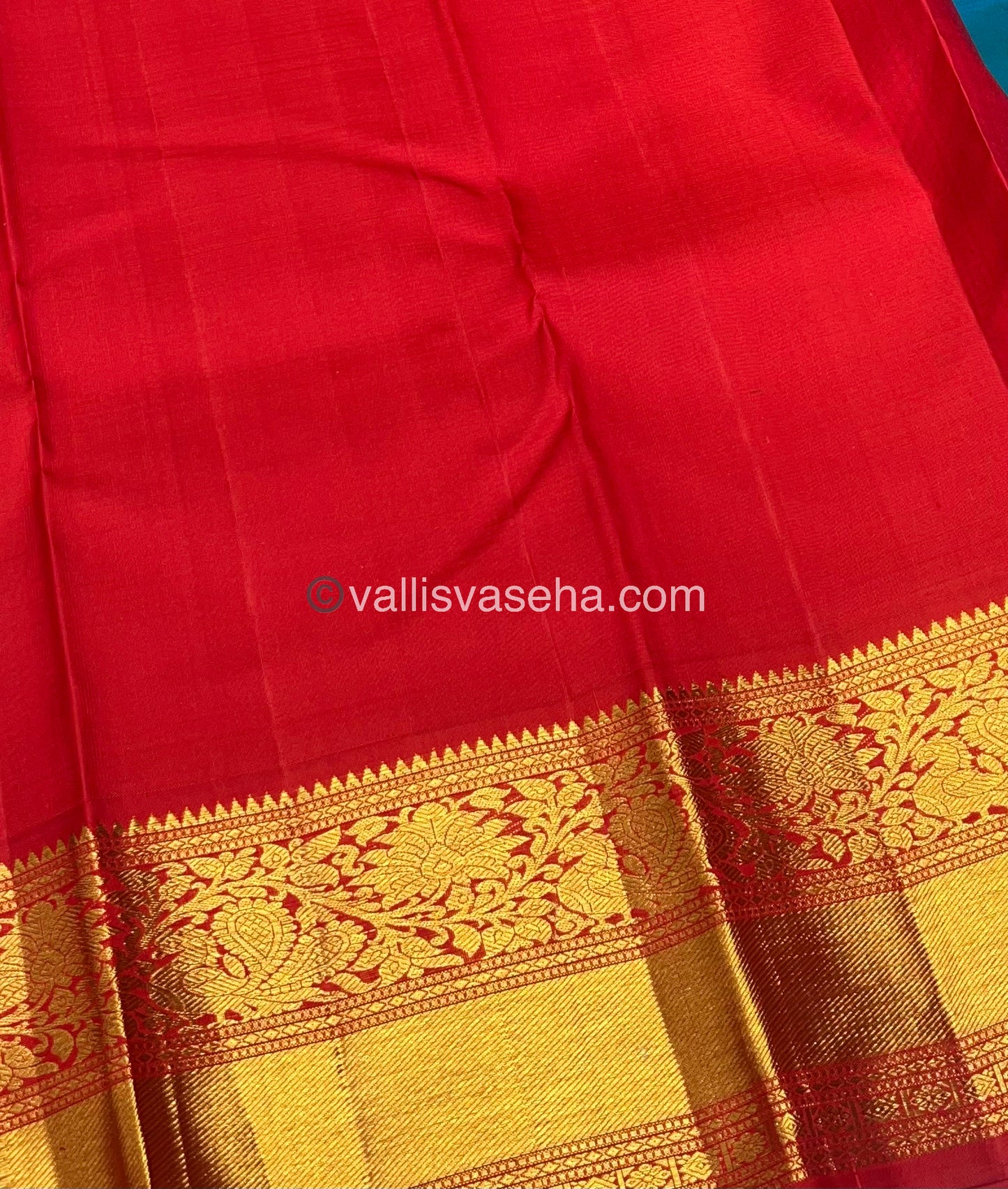 Pure Kanchipuram Silk Saree - Blue with Reddish Orange Shade - VVPS010