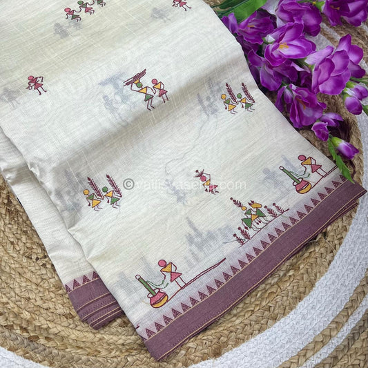 Semi Tussar Embroidery - Cream with Merun Combo - VVSTE001
