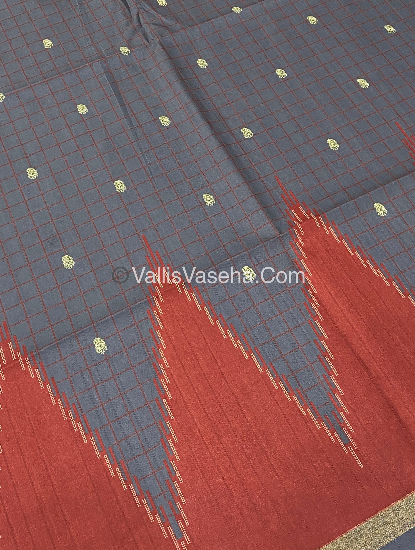 Semi Chanderi Saree - Grey & Red Combo - VVSCS003