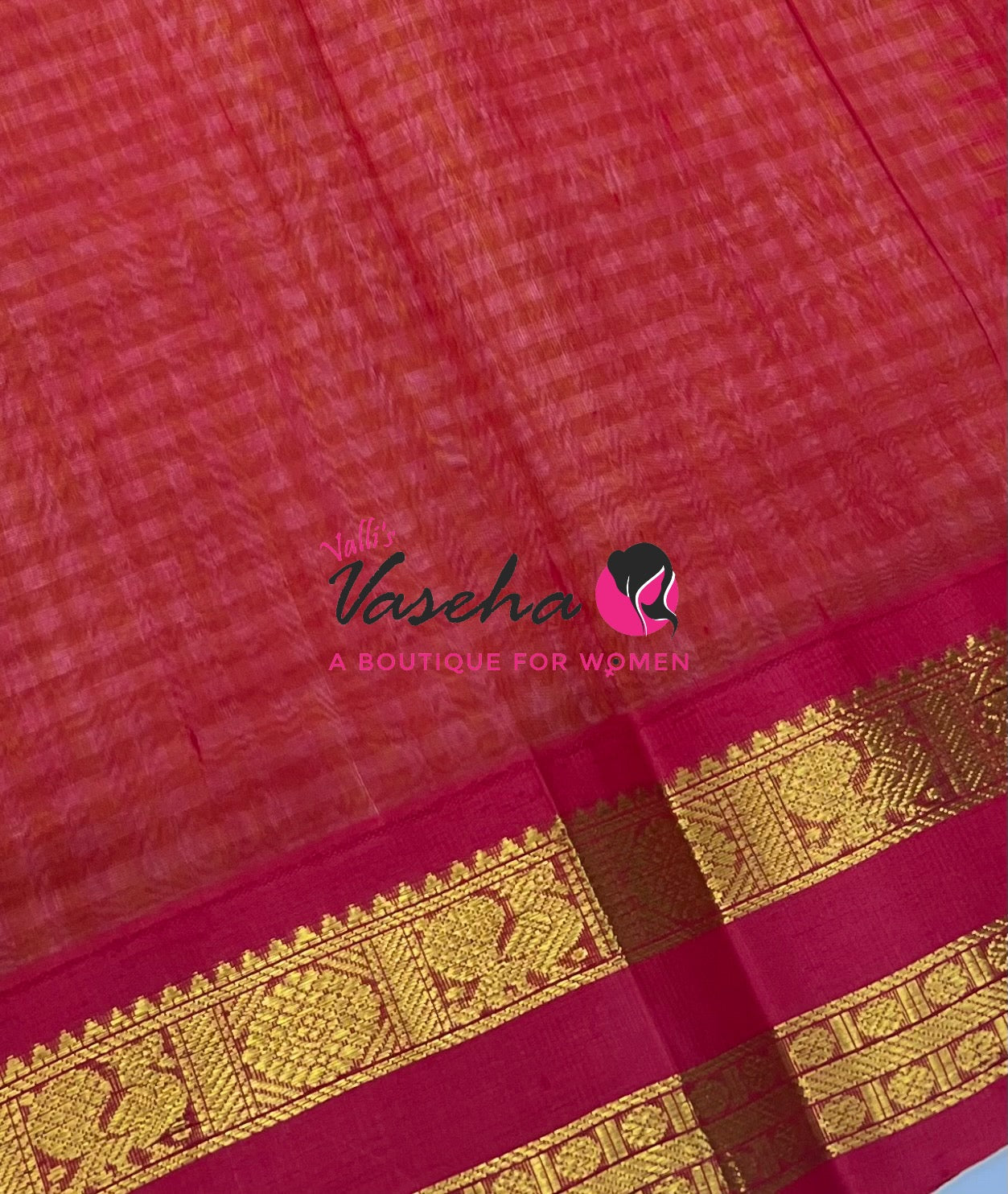 Pure Korvai Silk Cotton - Podi Kattam -White & Yellow with Red- Retta Petta Border - VVKSC003