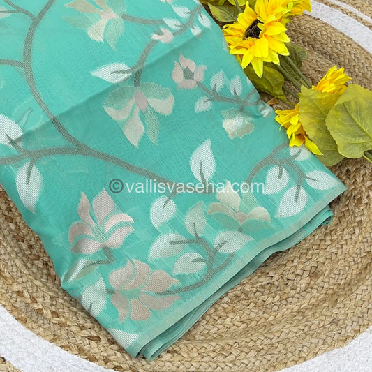 Semi Raw Silk with Jamdhani Design Weaving - Sea Green Shade - VVRS001
