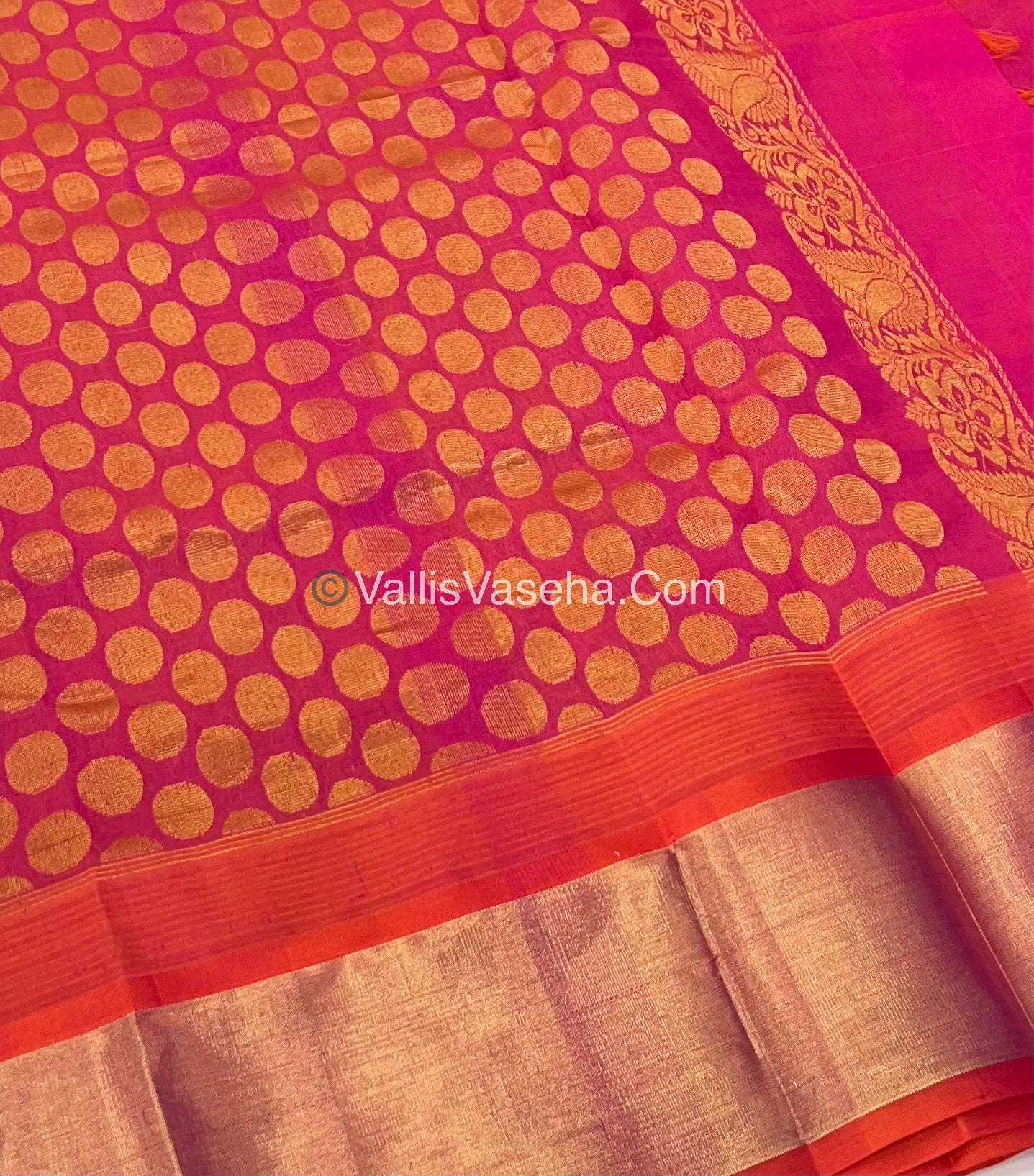 Pure Korvai Silk Cotton Saree - Blue With Peach Shade Temple border - VVKSC001