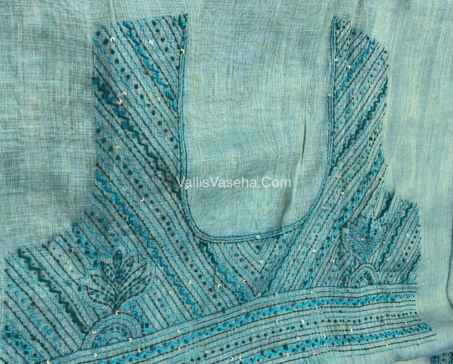 French Knot - Linen Tissue Saree - Blue Shade - VVLFN004