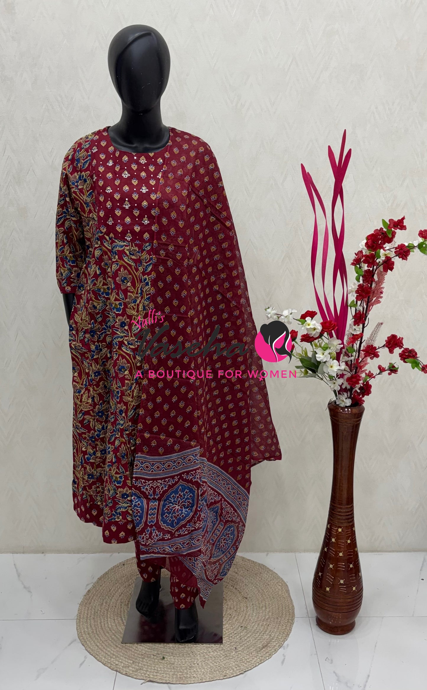 Ready Made - Anarkali - Salwar, Kameez & Duppatta(3pc)- Printed Cotton - VVAS011
