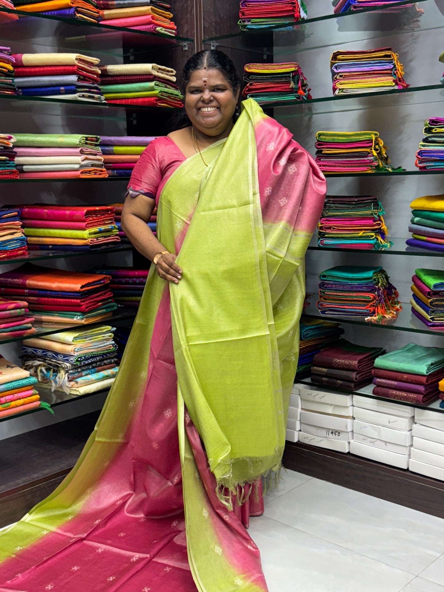 Bhagalpuri Silk - Vaira Voosi Lines -Pink & Green Combo - VVBSV001