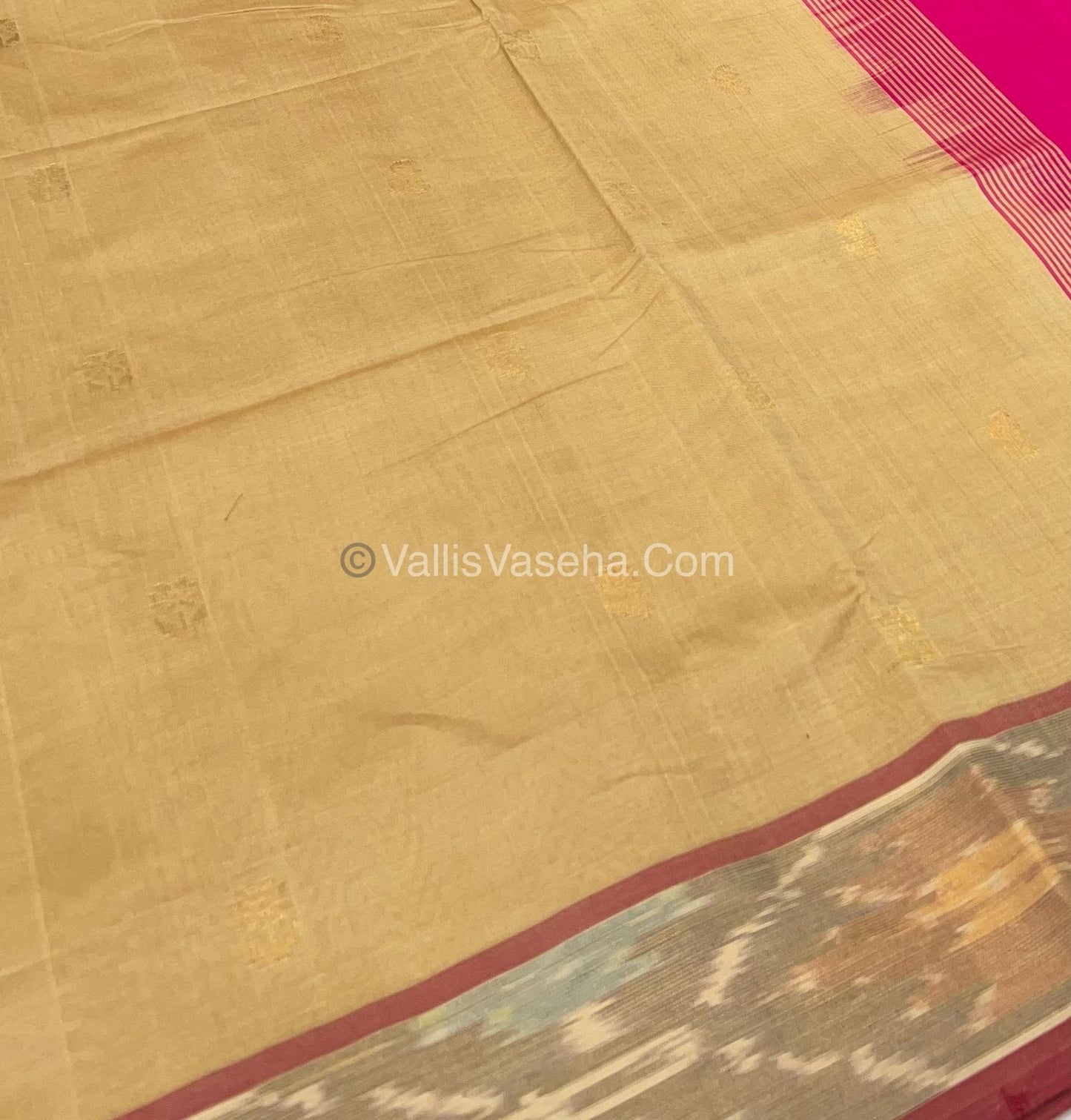 Semi Silk Cotton Saree - Cream & Pink - VVSSC001