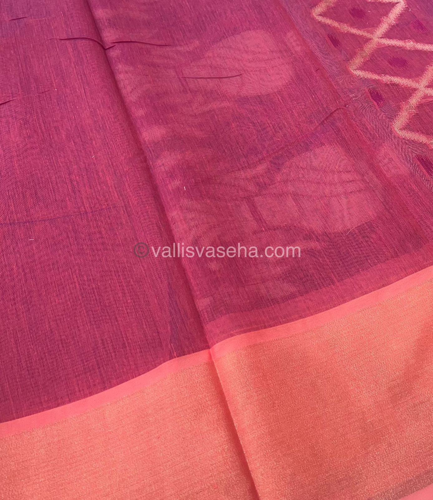 Banarasi Pochampally Weaving Semi Soft Cotton Saree - Blue with Pink - VVBPS001
