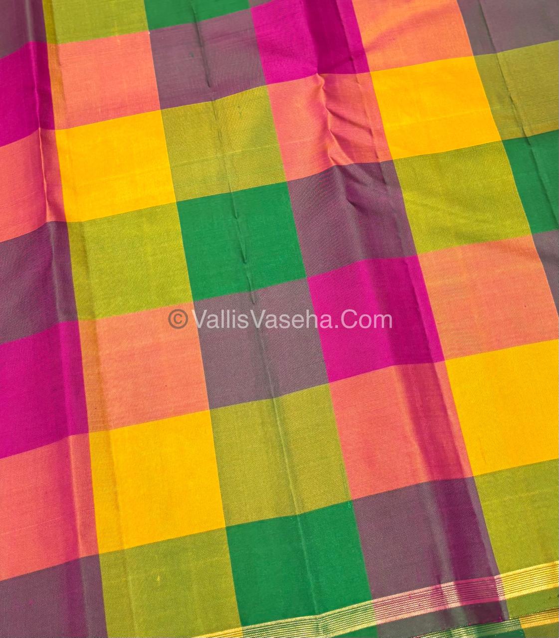 Pure Kanchipuram Silk Saree - Pink with Multi colour Shade - VVPS025