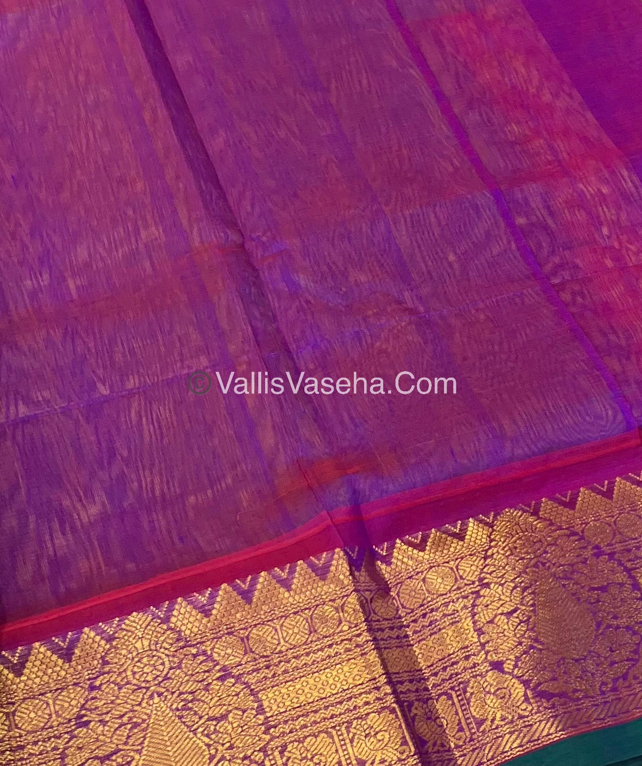 Pure Korvai Silk Cotton Saree - Sneha Green with Purplish Pink - VVKSC019