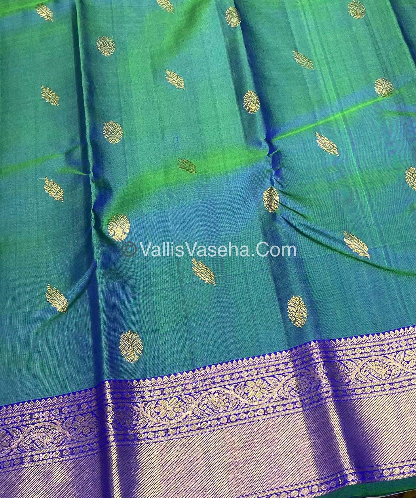 Pure Kanchipuram Silk Saree - Double Tone Bluish Green & Blue Combo - VVPS014