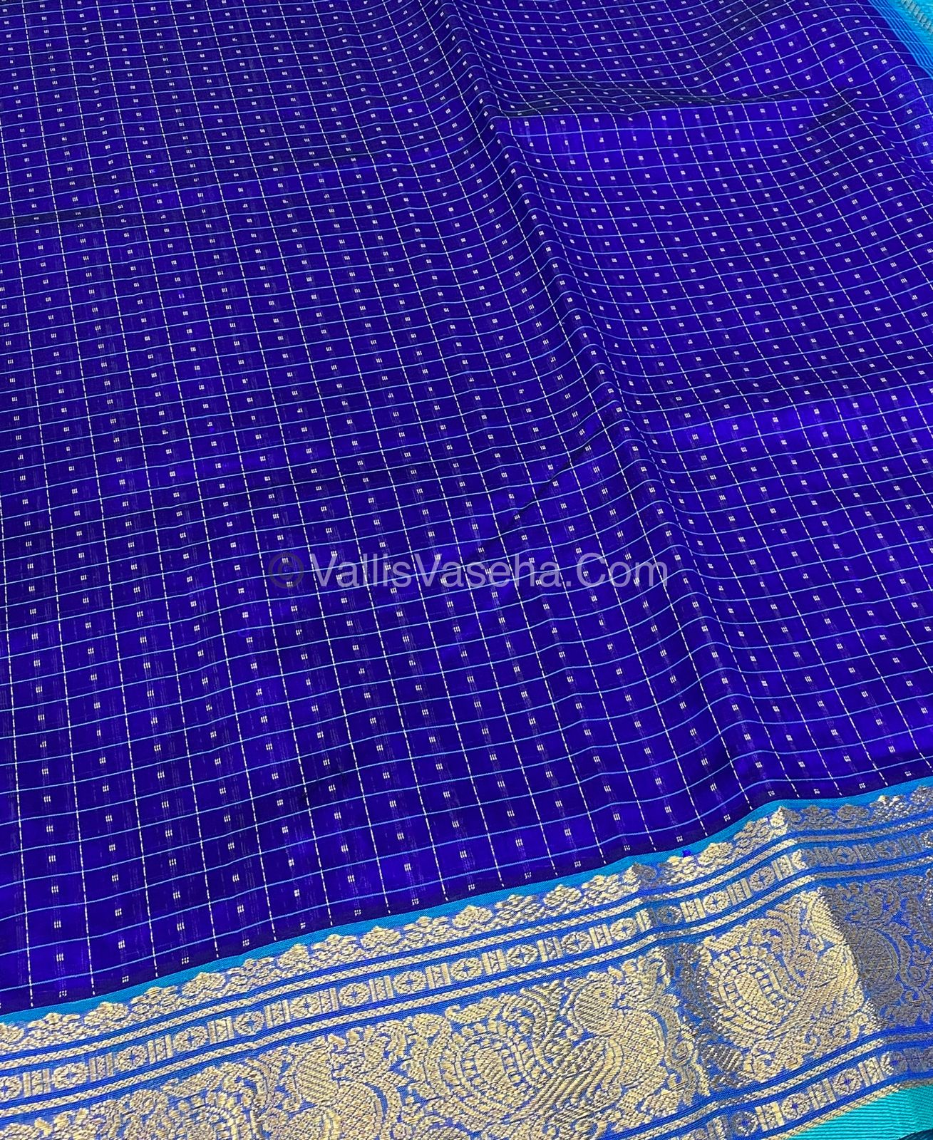 Pure Silk Cotton Saree - Blue with Turquoise Blue - Lakshadeepam Design - VVPLD001