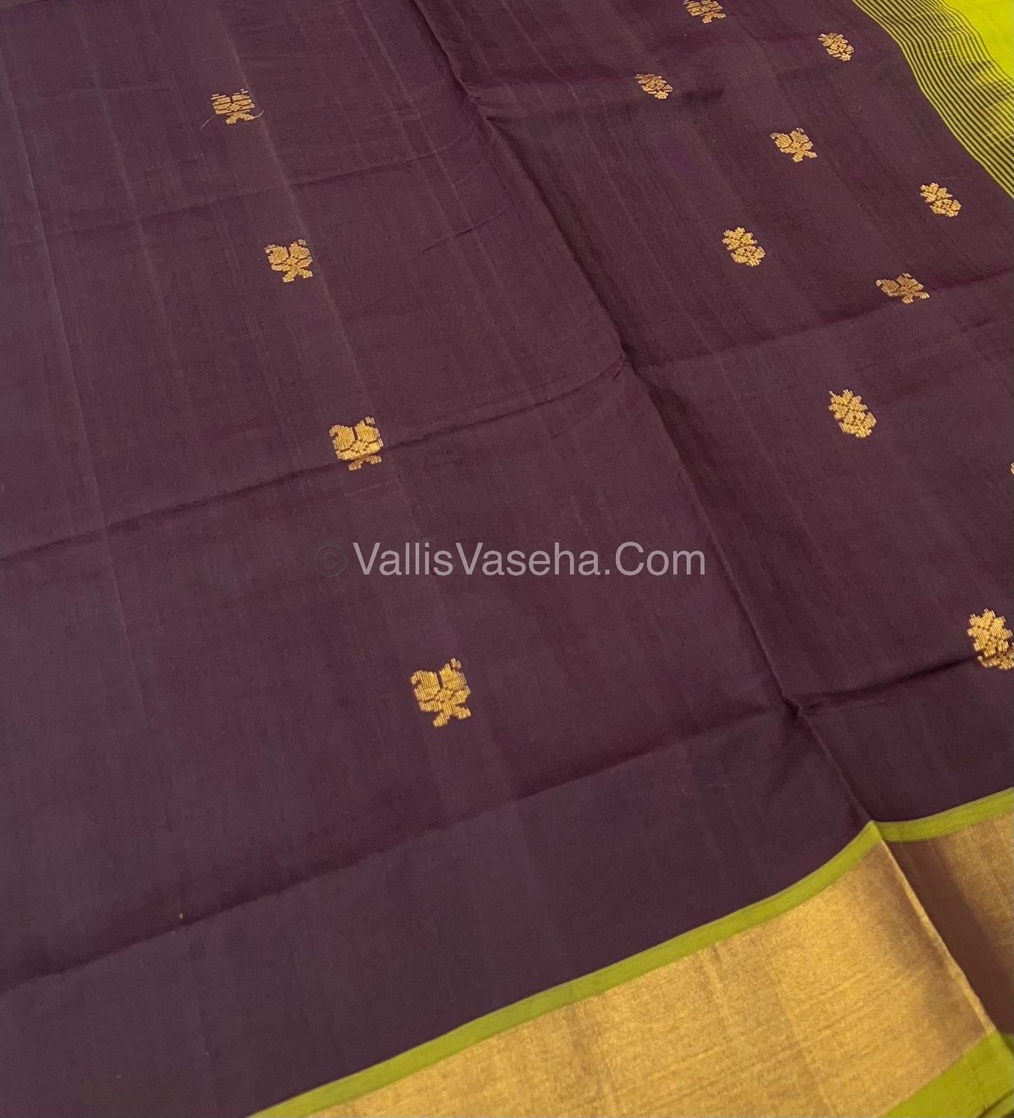Semi Silk Cotton Saree - Brown & Mehndi Green Combo - VVSSC001