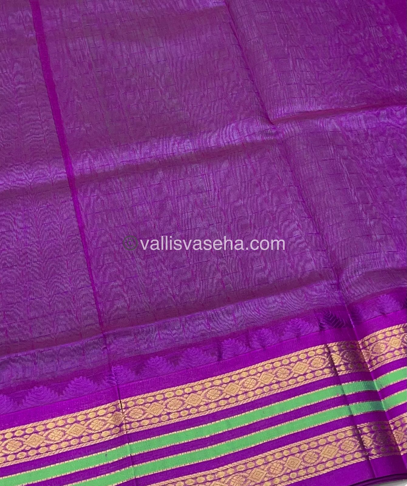 Pure Korvai Silk Cotton - Green with Purple - VVKSC012