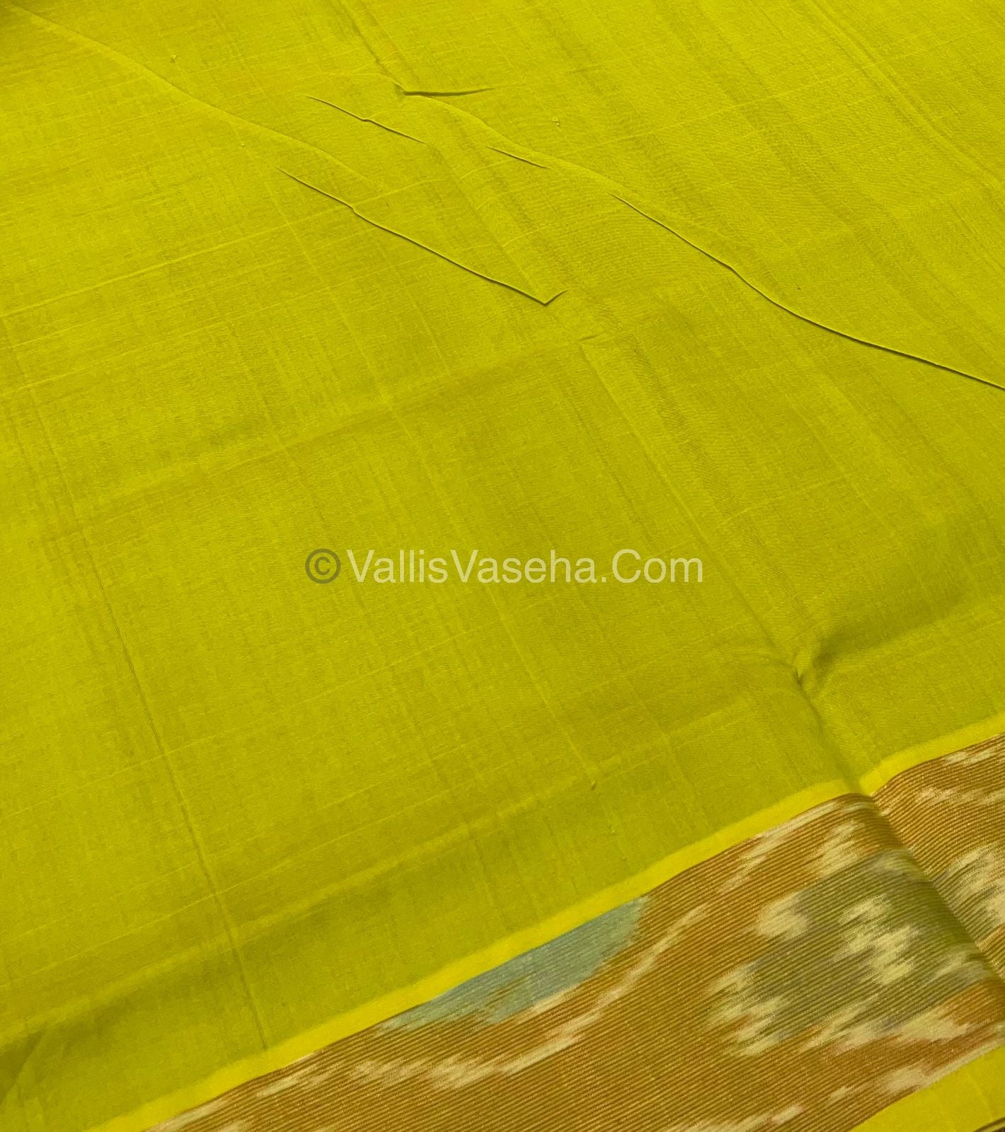 Semi Silk Cotton Saree - Dark Brown & Green - VVSSC001
