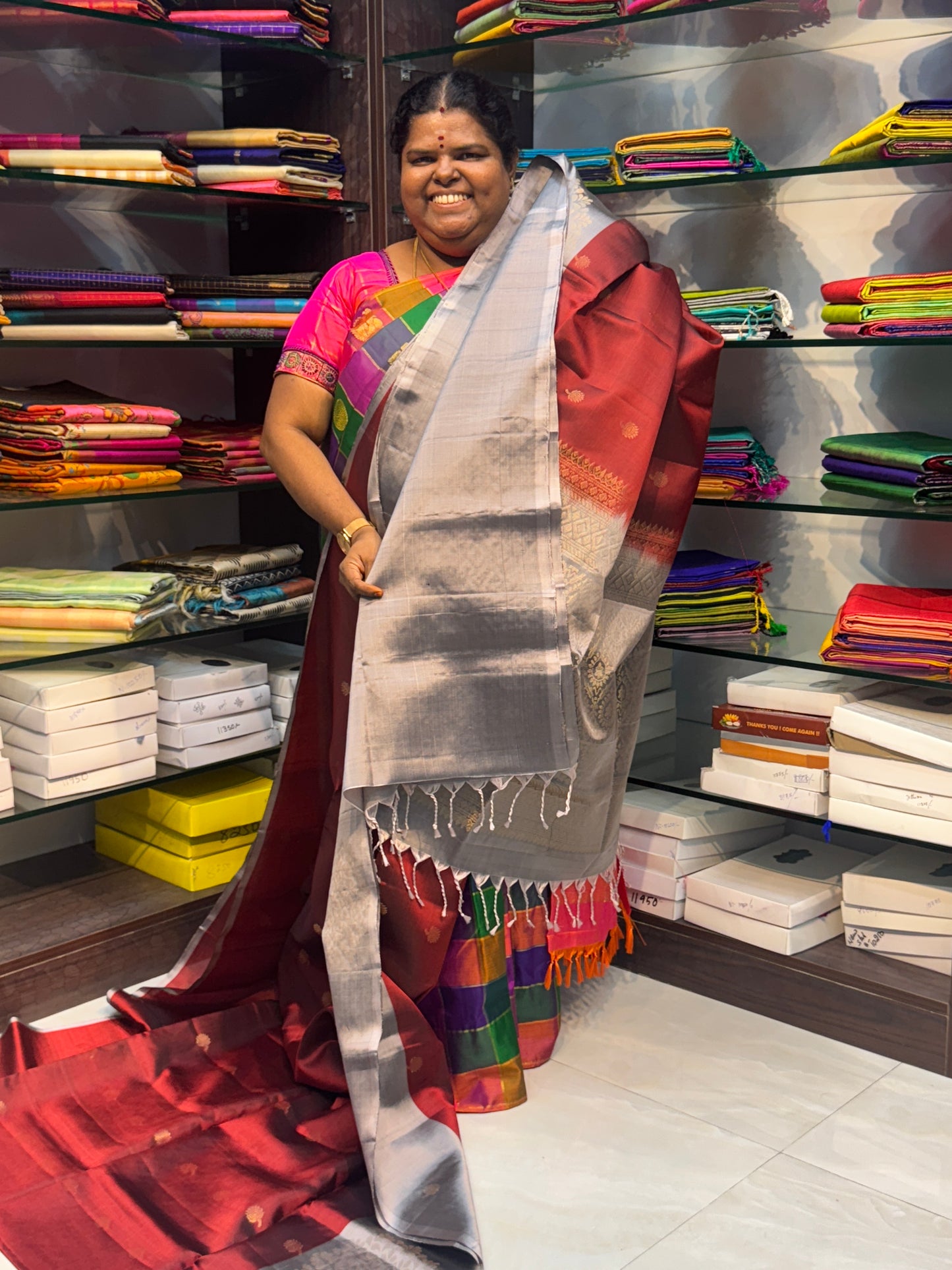 Pure Soft Silk Saree - Merun with Grey Combo - VVPSS023