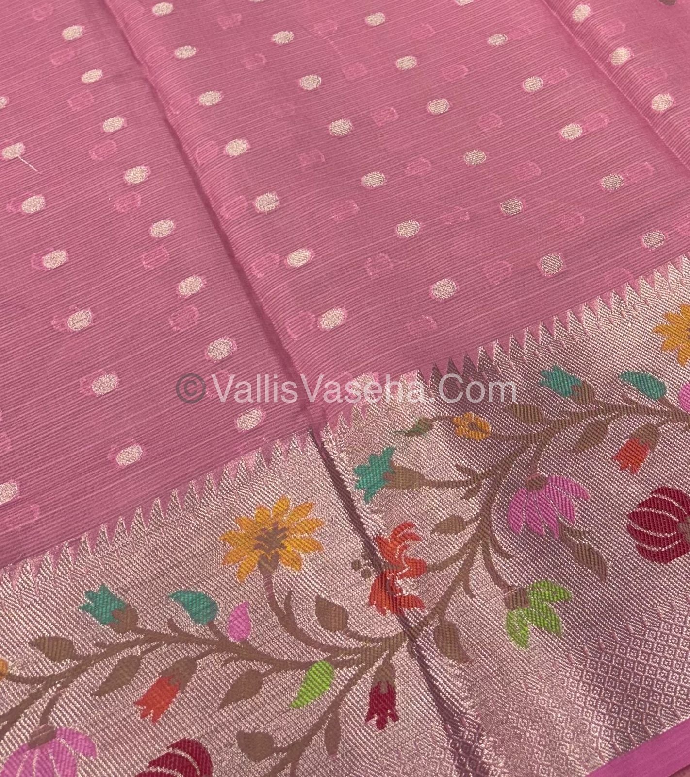 Kota Saree - Paithani Border - Pista Green with Pink - VVKPS001