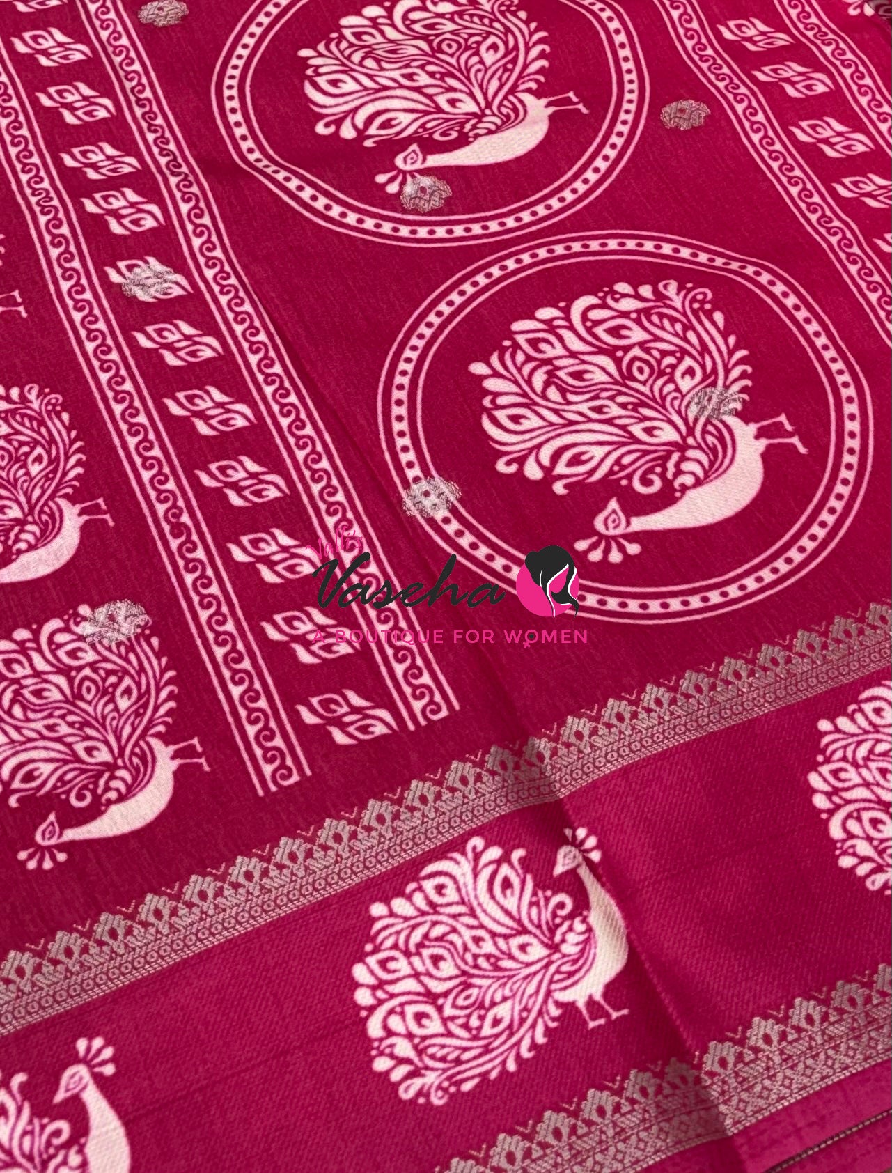 Casual Wear Saree - Semi Binny / Semi Dola Silk - Dark Pink Shade - VVSDS007