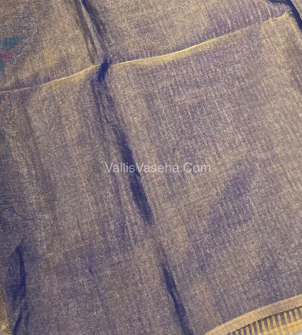 Pure Maheshwari Tissue Silk - Triple Tone Dark Blue & Gold Shade - VVMTS001
