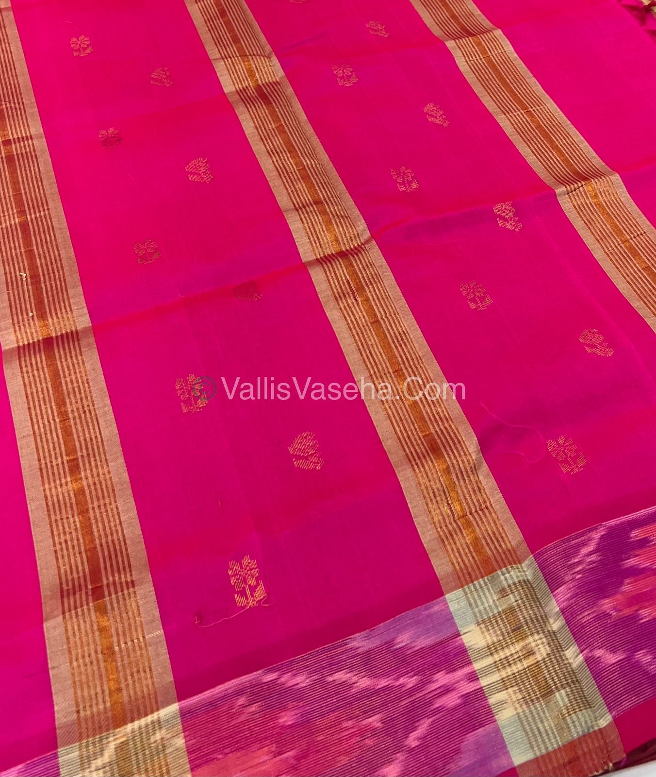 Semi Silk Cotton Saree - Cream & Pink - VVSSC001