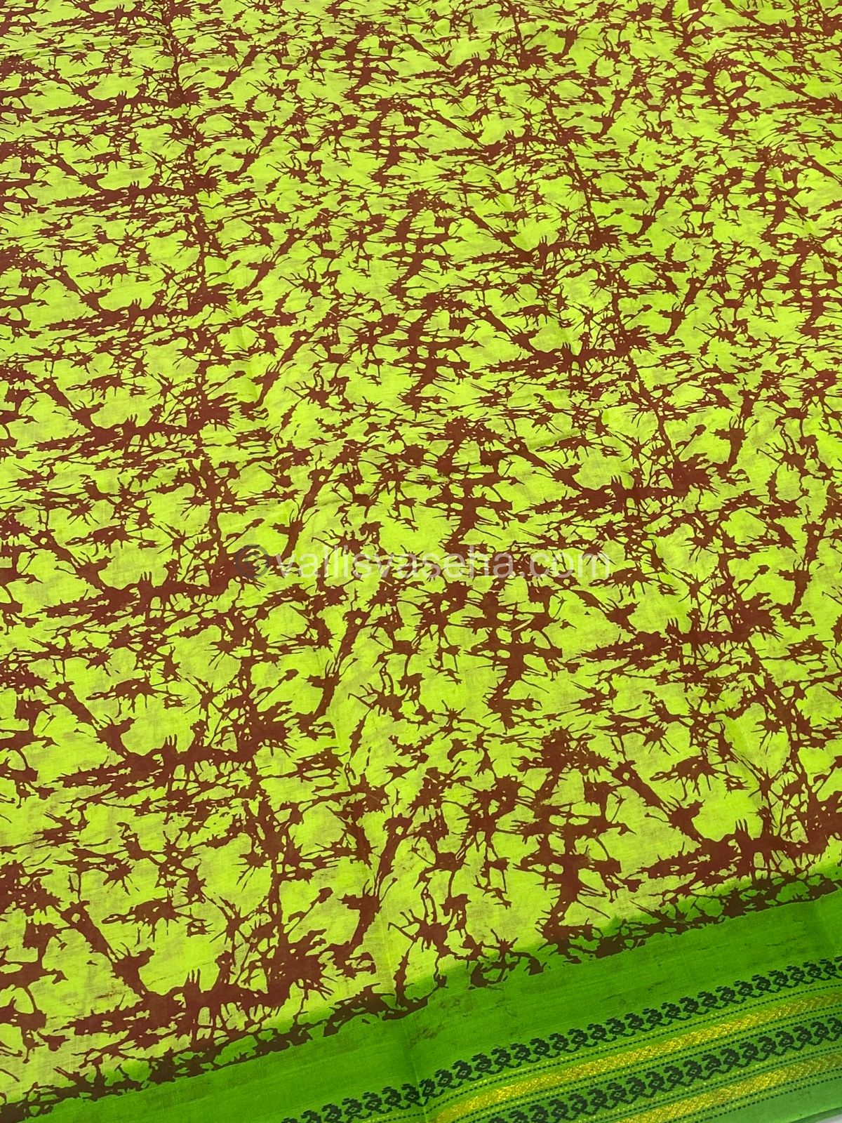 Sungudi Cotton Saree | Cloud Print - Light Green with Dark Green Shade - VVSCV004