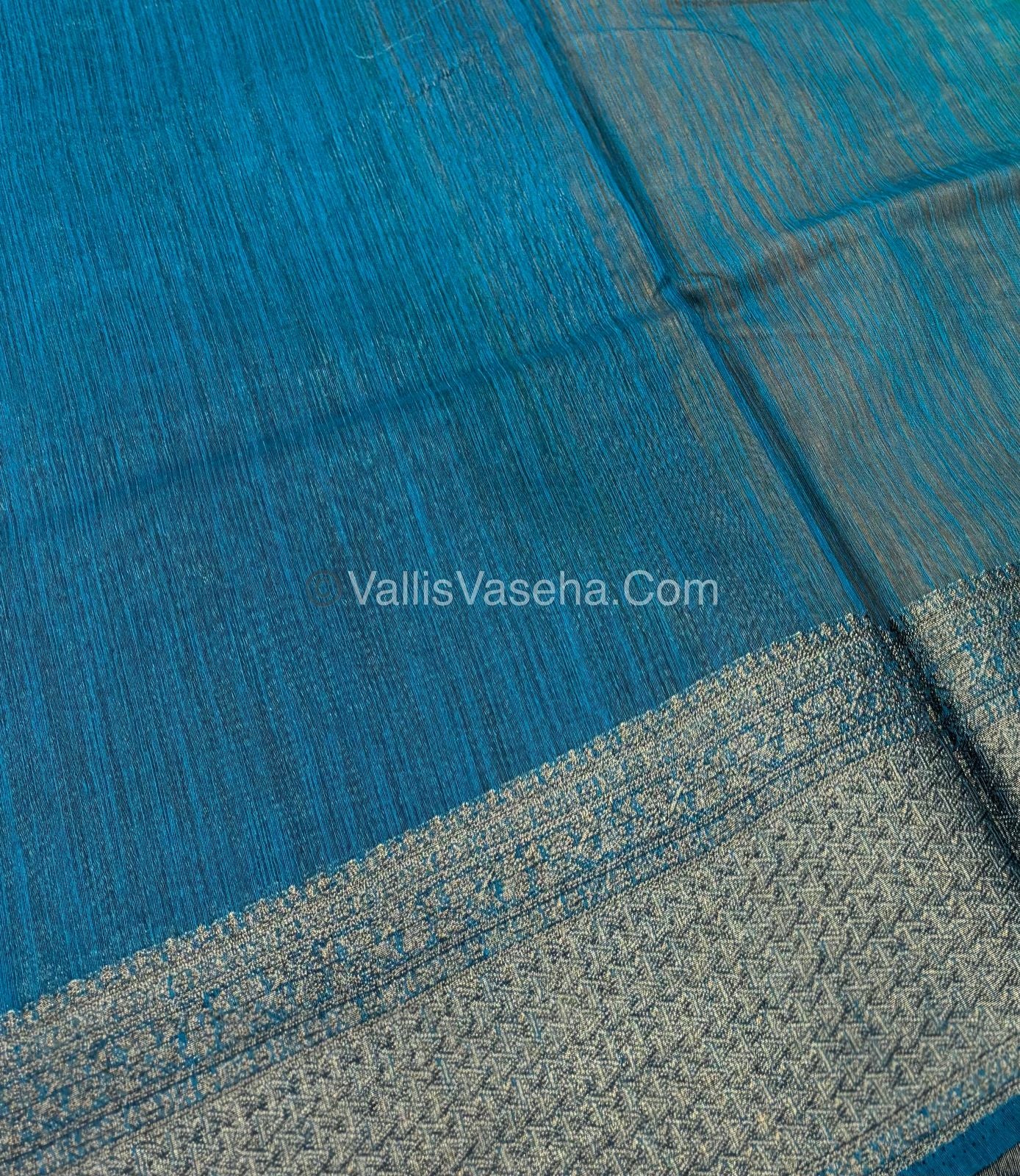 Bamboo Silk Saree - Yellow With Blue Shade - VVBSS005