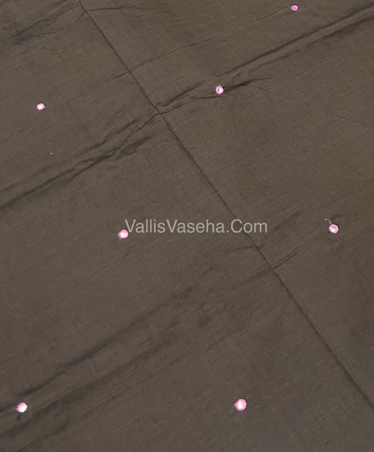 South Mixed Cotton - Mirror Work Embroidery - Brown with Pink- VVPCM002