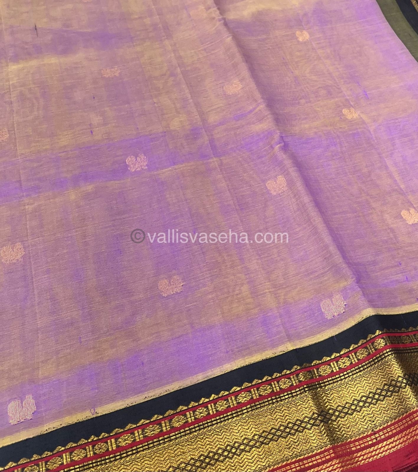 Pure Korvai Silk Cotton Saree - Lavendar with Black & Merun Combo - VVKSC004