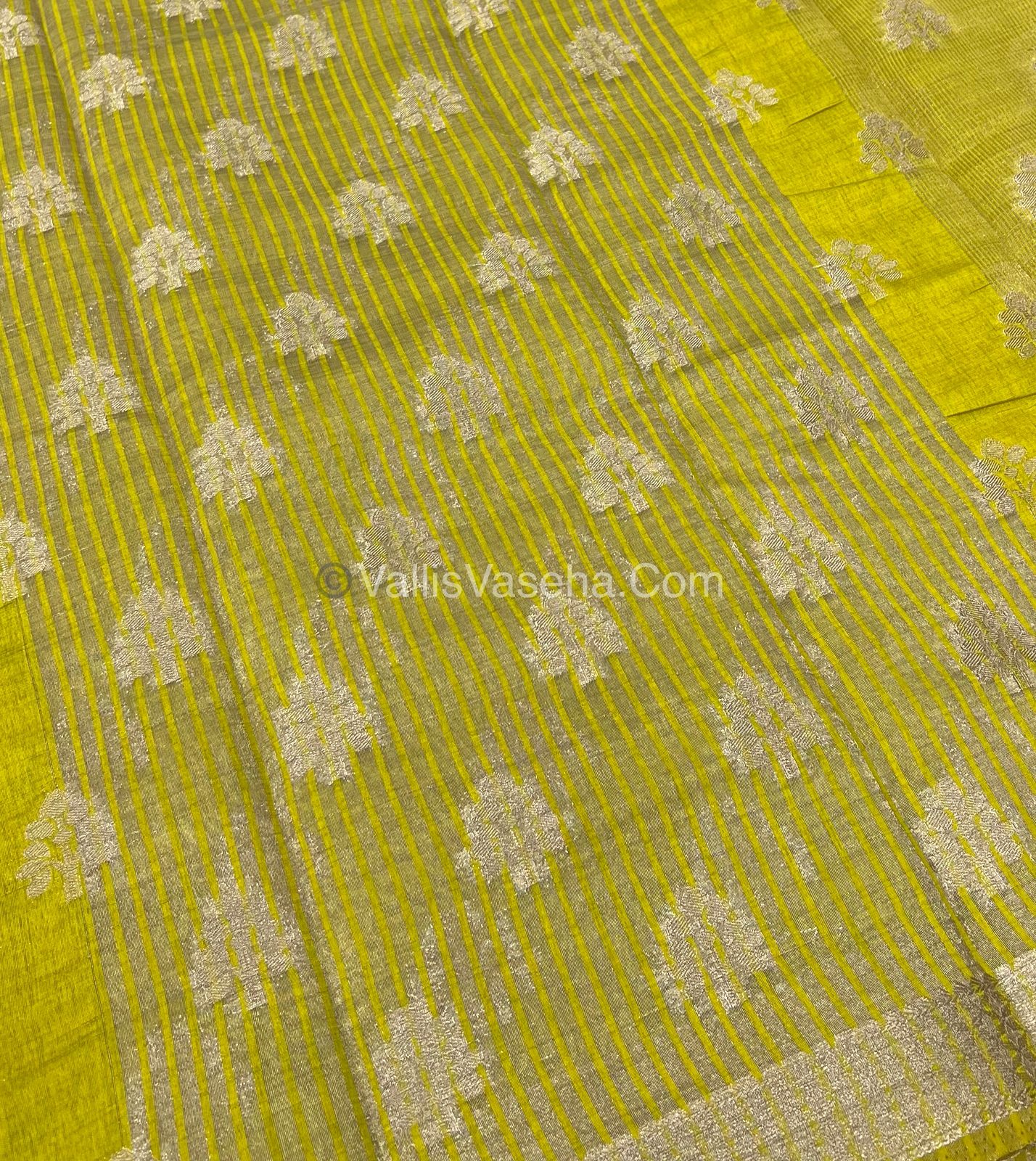 Semi Tussar Silk Saree - Lemon Yellow Shade - VVSTS009