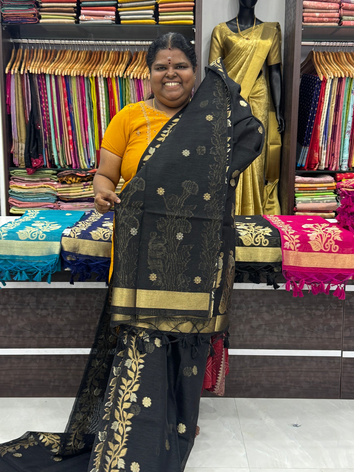 Linen Mixed Jute Silk Saree - Black Shade - VVLMJ001