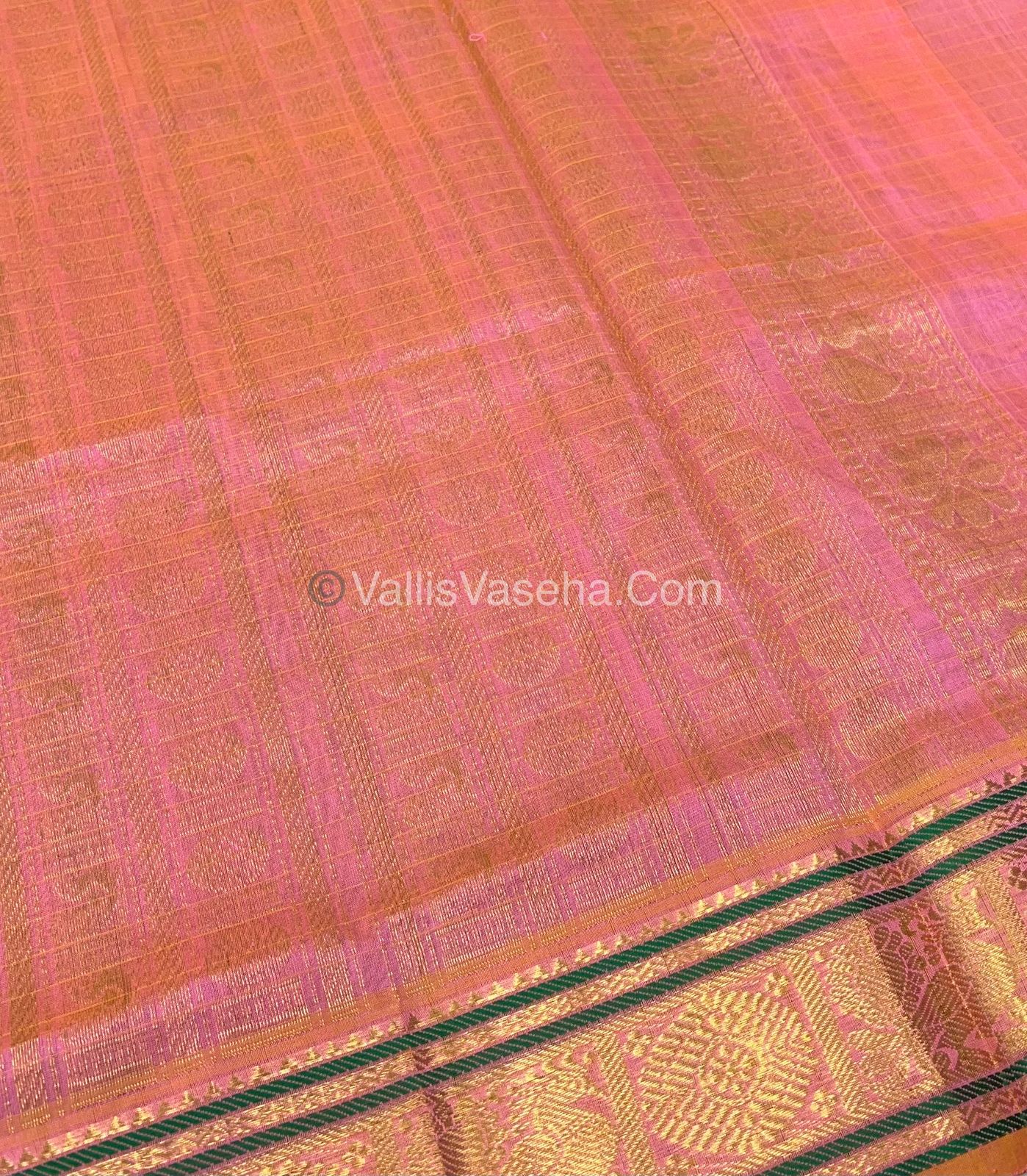Pure Silk Cotton Saree - Green With Peach Shade - Lakshadeepam Design - VVPLD001