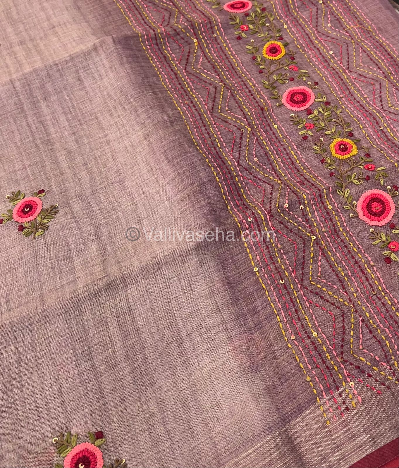 French Knot - Tissue Saree - Onion Pink Shade - VVLFN001