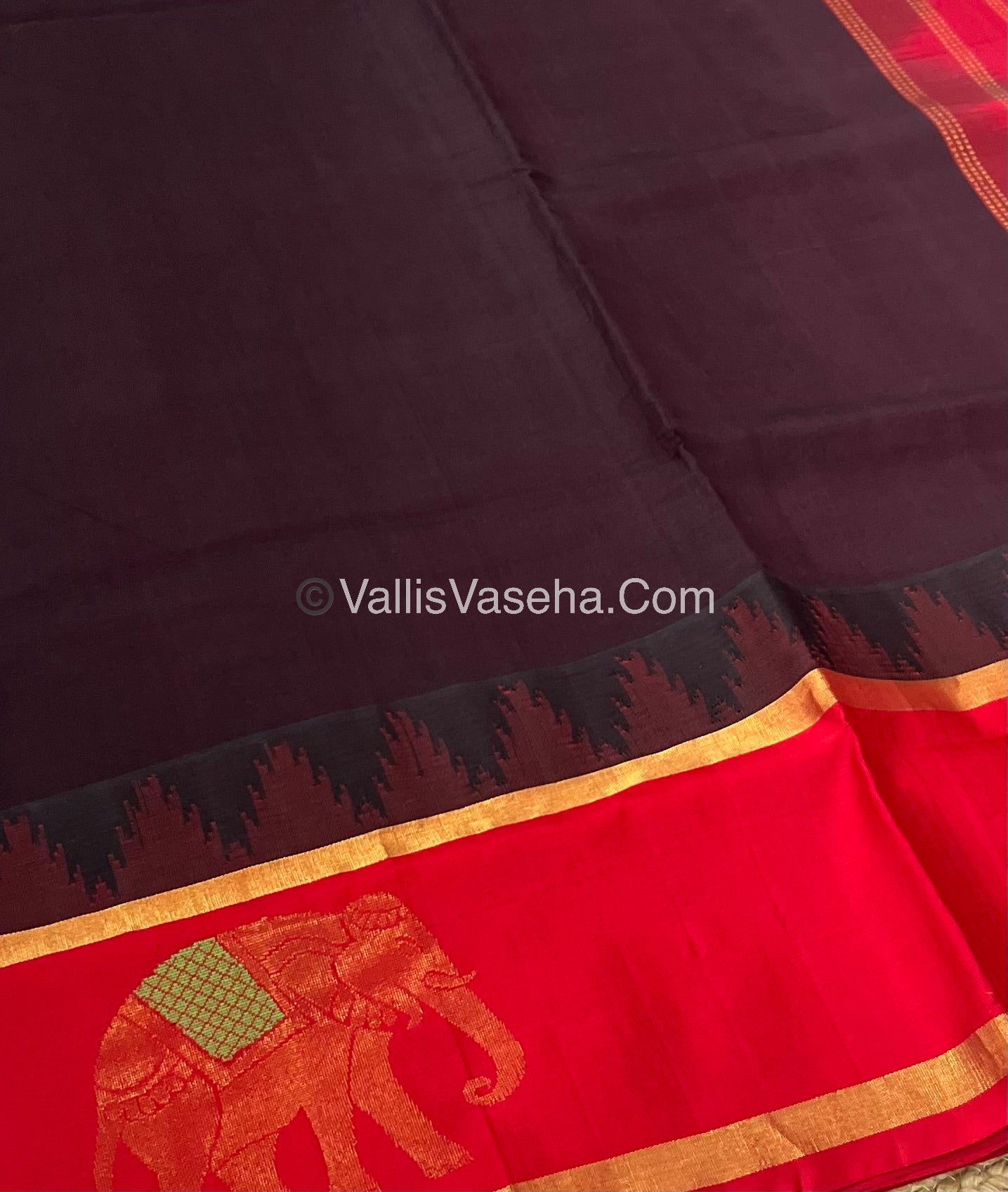 Pure Korvai Silk Cotton Saree - Border Elephant butta Design - VVKSC018