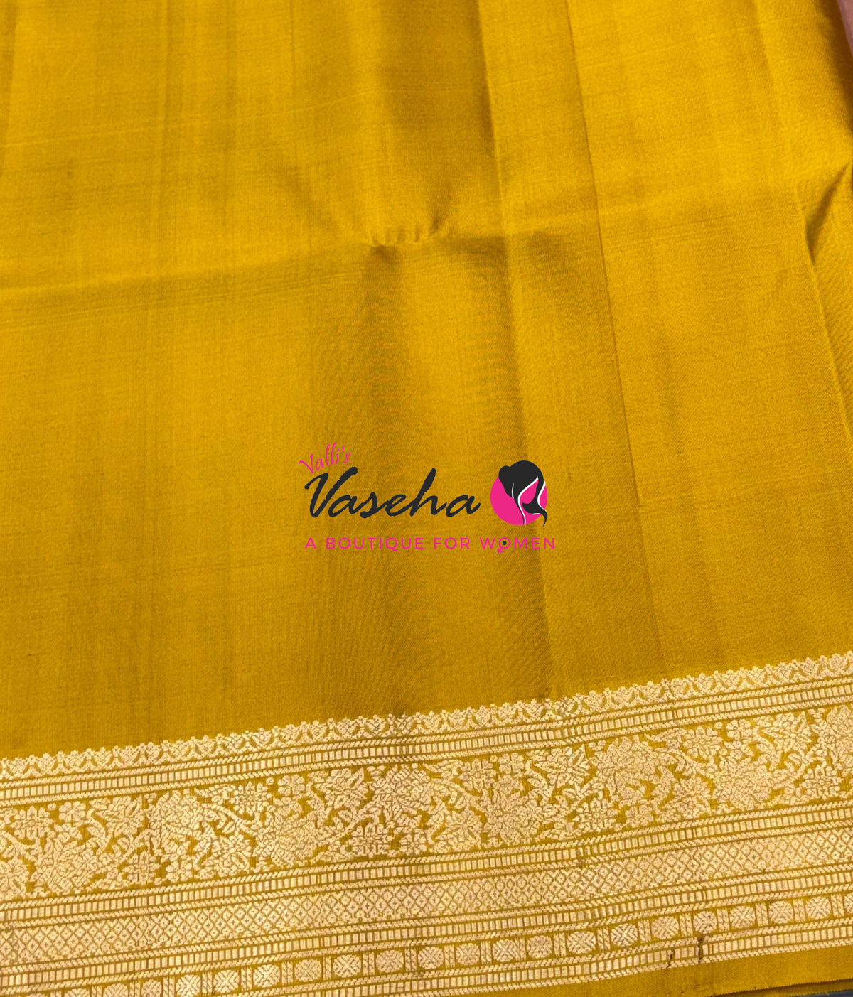 Pure Soft Silk Saree - Light Peach With Yellow - Velum & Mayilum - Kanchi Border - VVPSS015