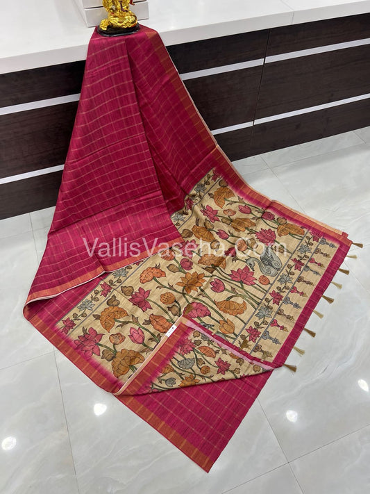 Semi Chanderi Saree - checks pattern - VVSCS004