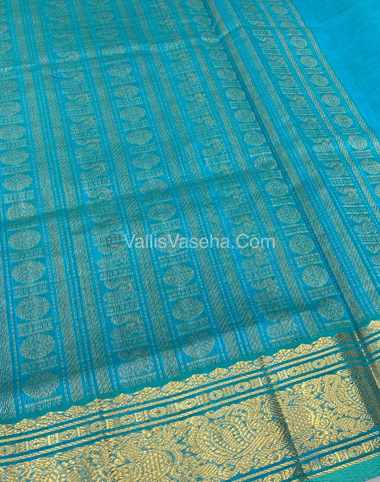Pure Silk Cotton Saree - Blue with Turquoise Blue - Lakshadeepam Design - VVPLD001