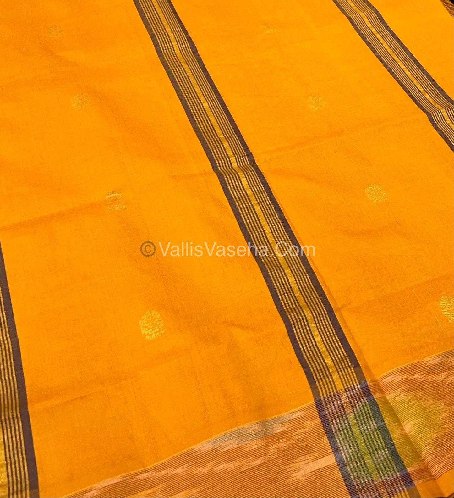 Semi Silk Cotton Saree - Navy Blue &Yellow - VVSSC001