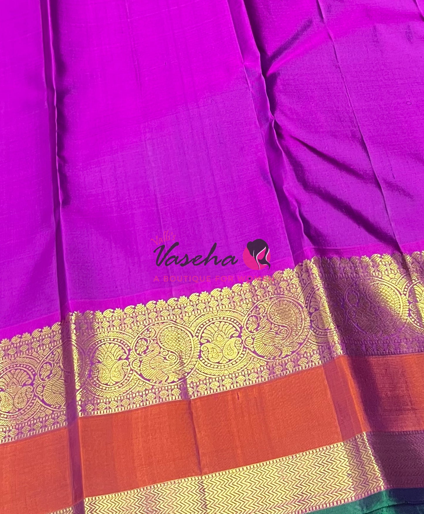Pure Kanchipuram Silk Saree - Dual Tone Green With Purple Shade - VVPS037