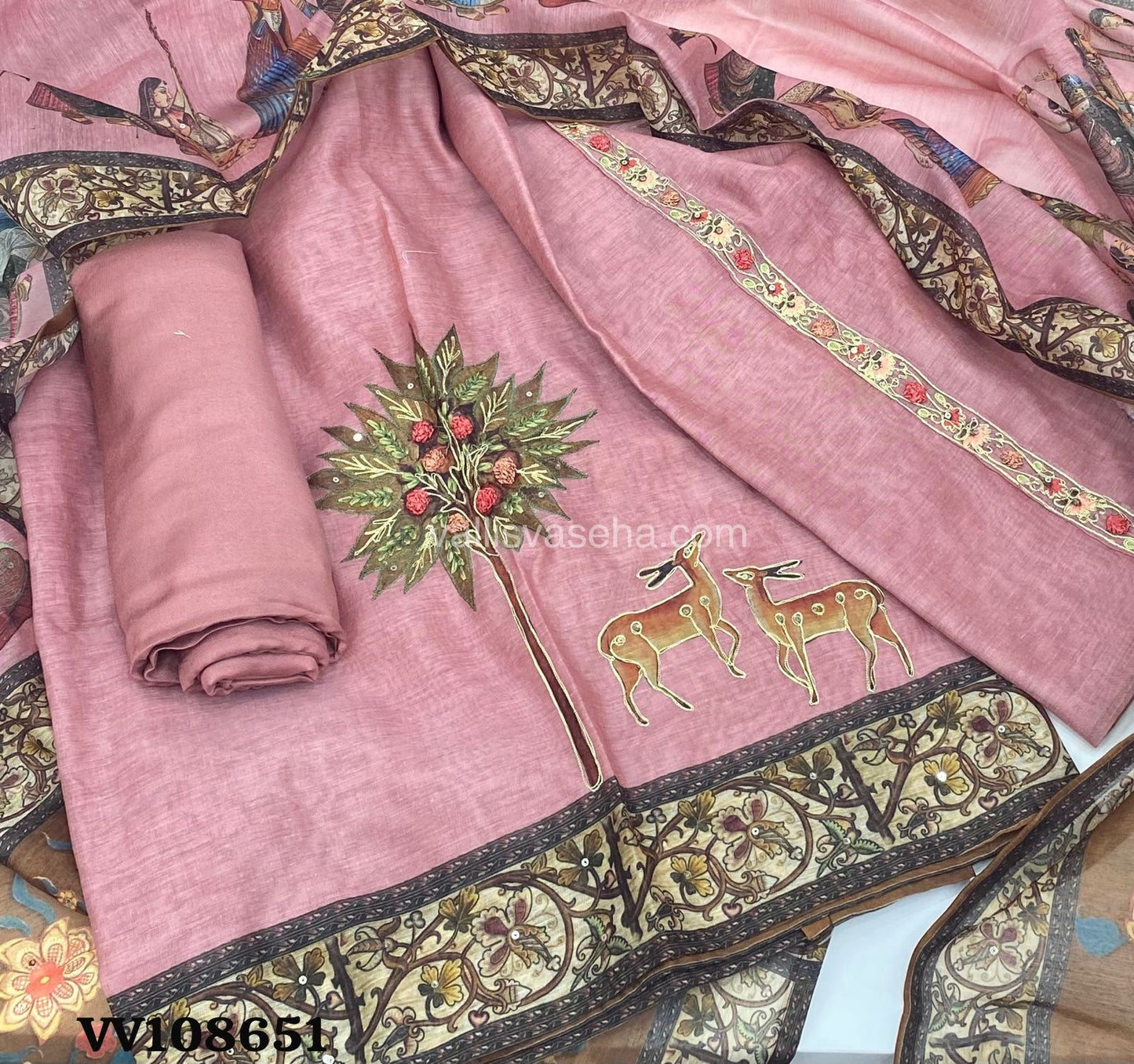 Salwar Material - Embroidered - Chanderi Material - VVUSM001