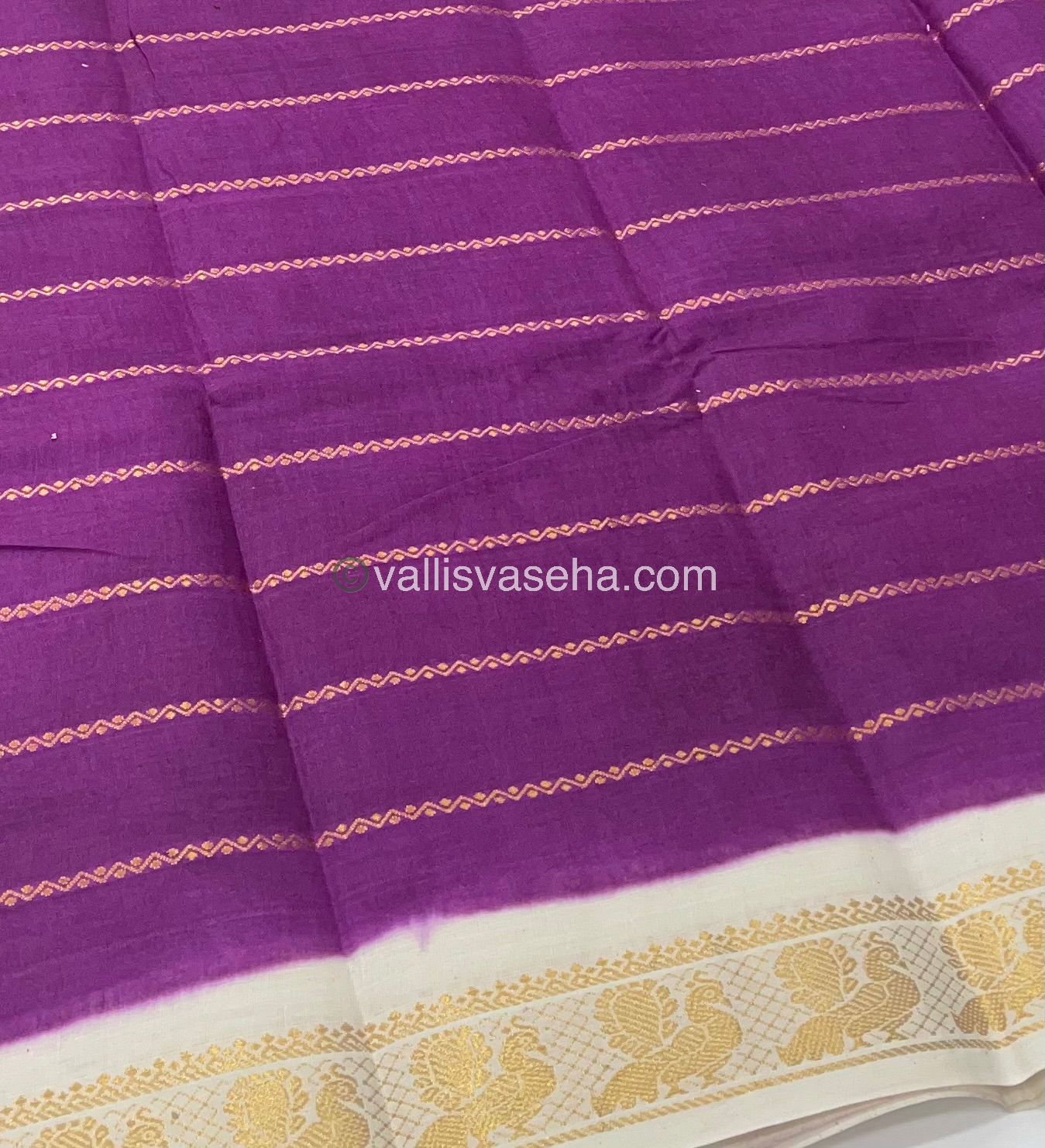 Sungudi Cotton Saree | Velthari Design - Half white with Purple Shade - VVSCV001