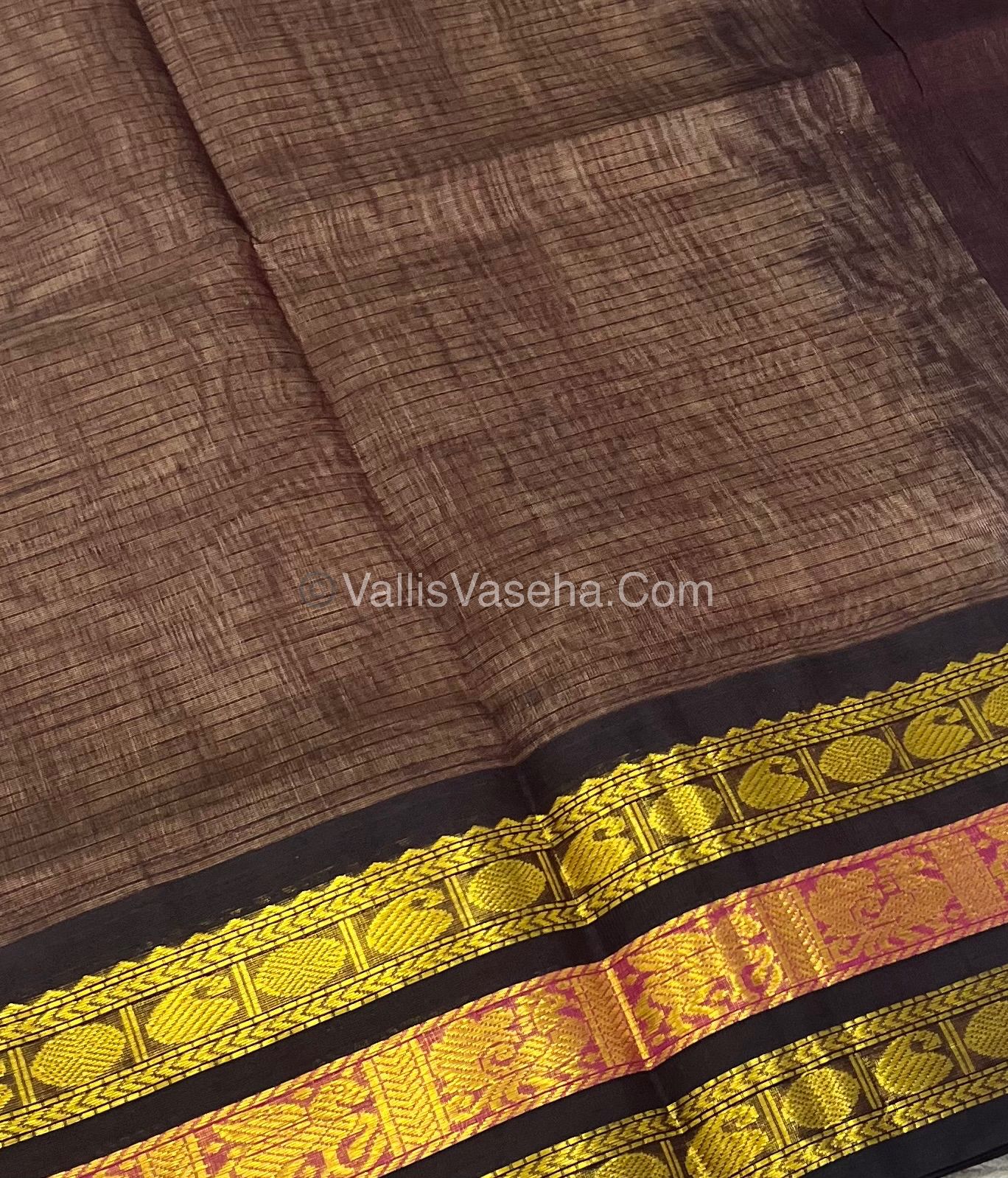 Pure Korvai Silk Cotton - Cream with Wine Brown - Checks Pattern - VVKSC024