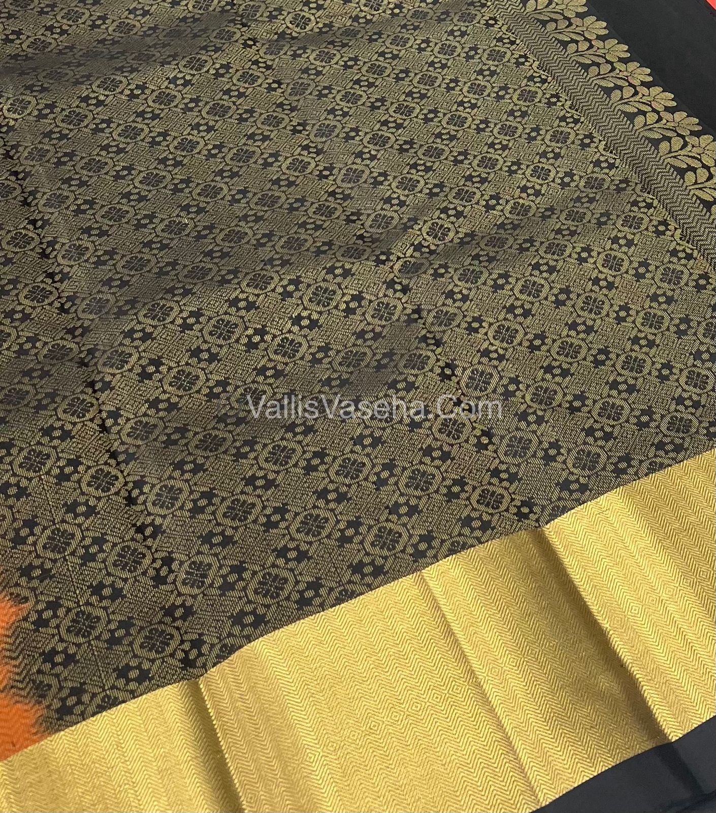 Pure Soft Silk Saree - Peachish Orange & Black Combo - VVPSS036