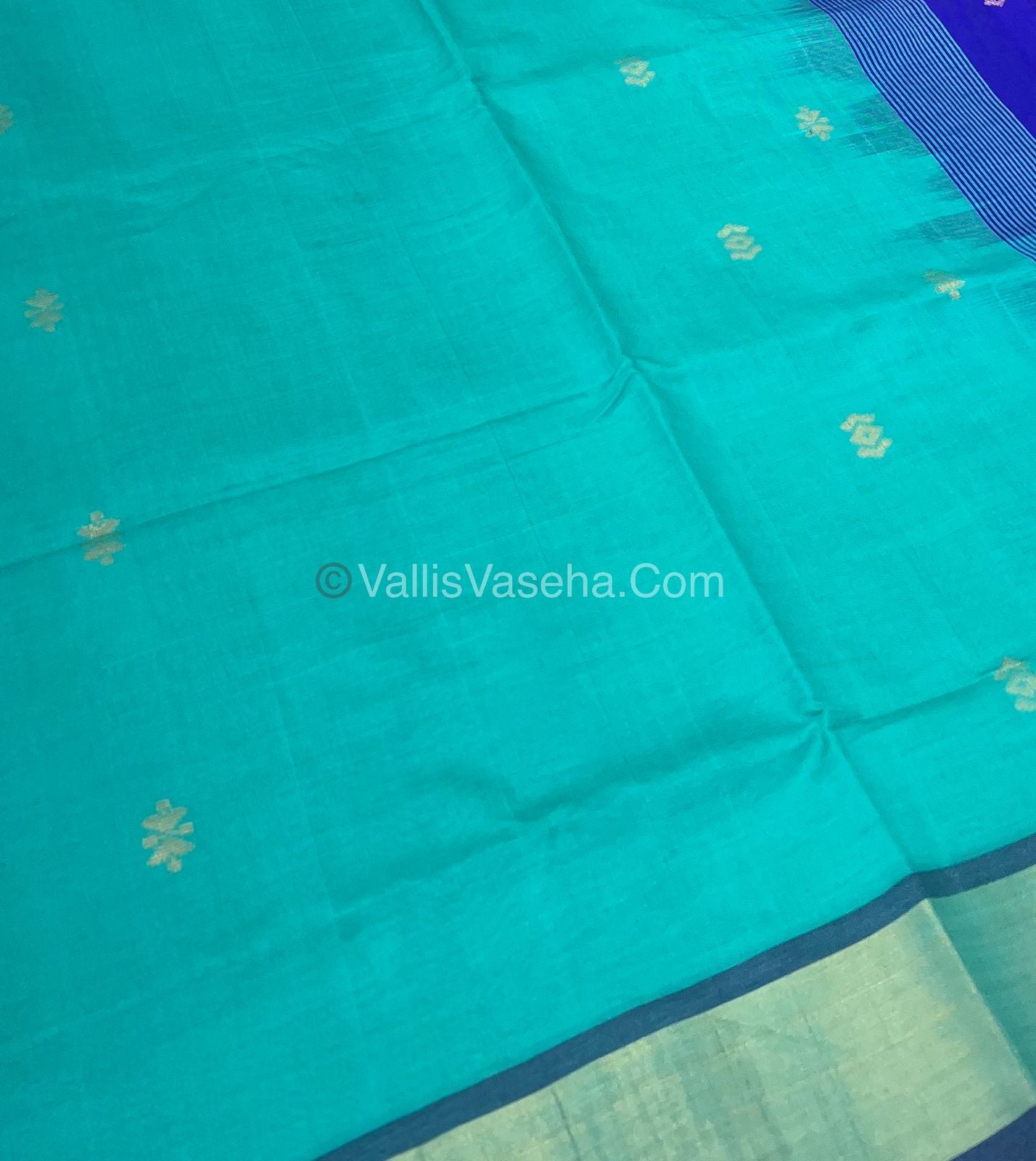 Semi Silk Cotton Saree - Blue & Blue Combo - VVSSC001