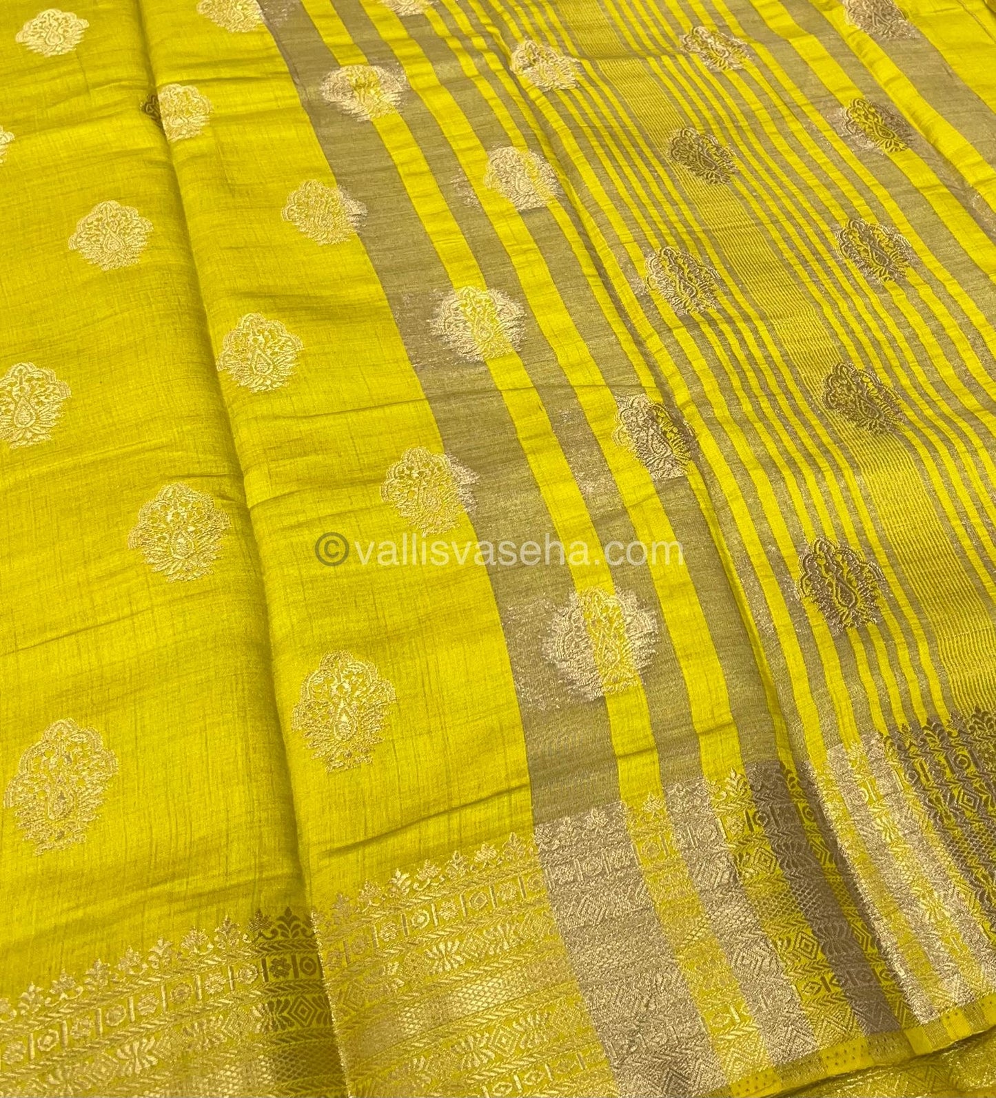 Semi Tussar Silk Saree - Lemon Yellow Shade - VVSTS008