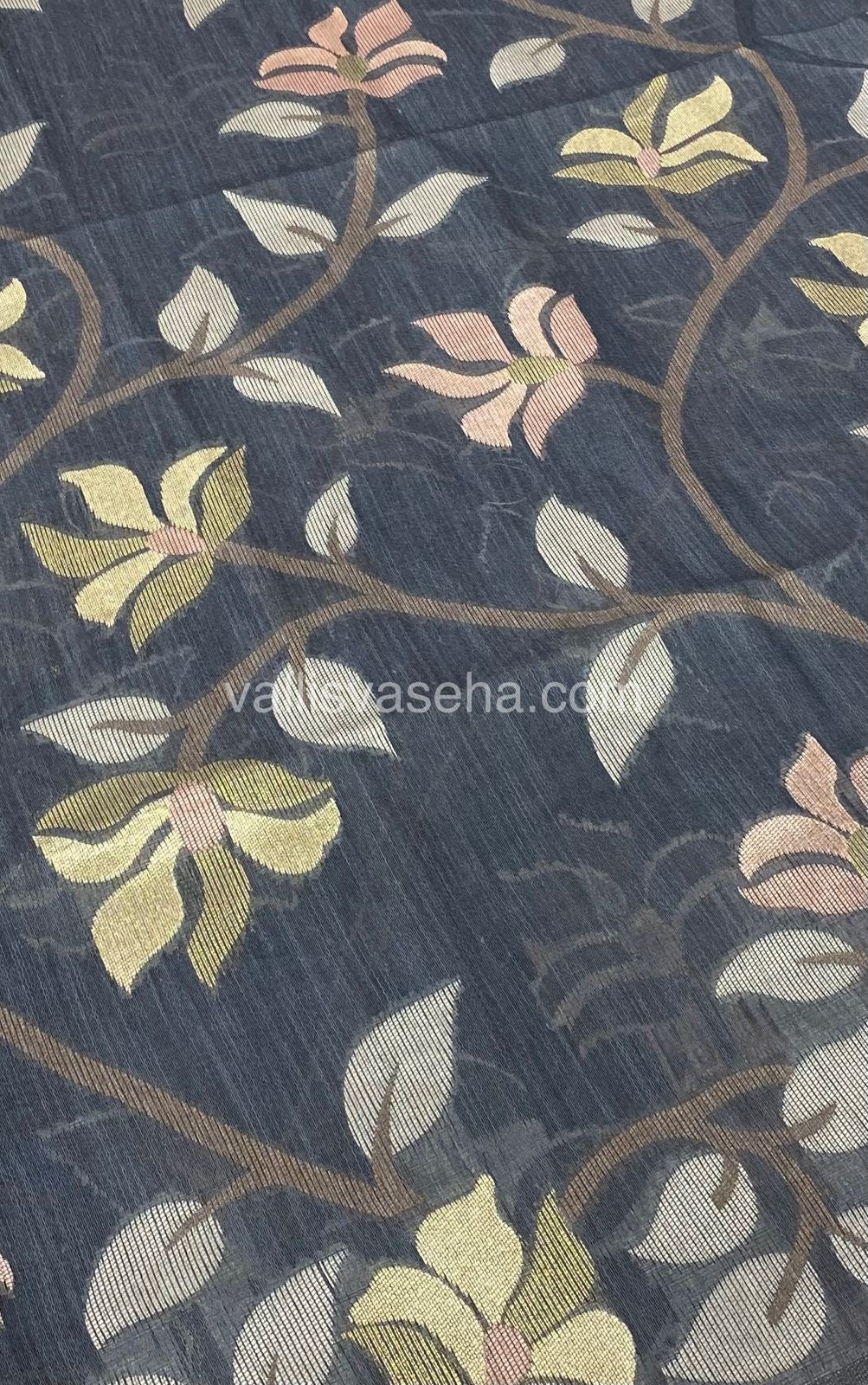 Semi Raw Silk with Jamdhani Design Weaving - Dark Grey Shade - VVRS001
