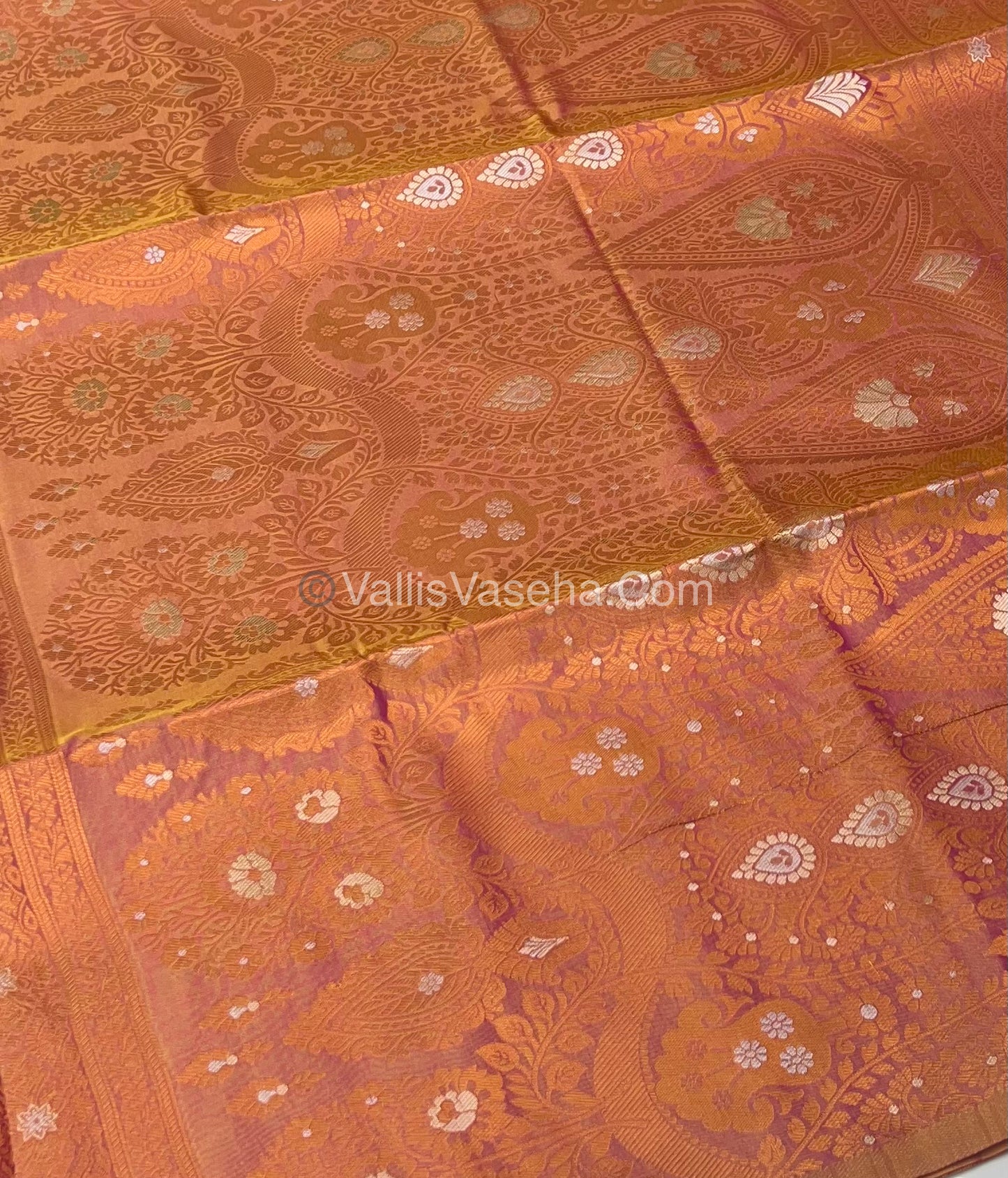 Semi Soft Silk - Border Butta - Double Tone Pinkish Yellow Shade -VVSSS010