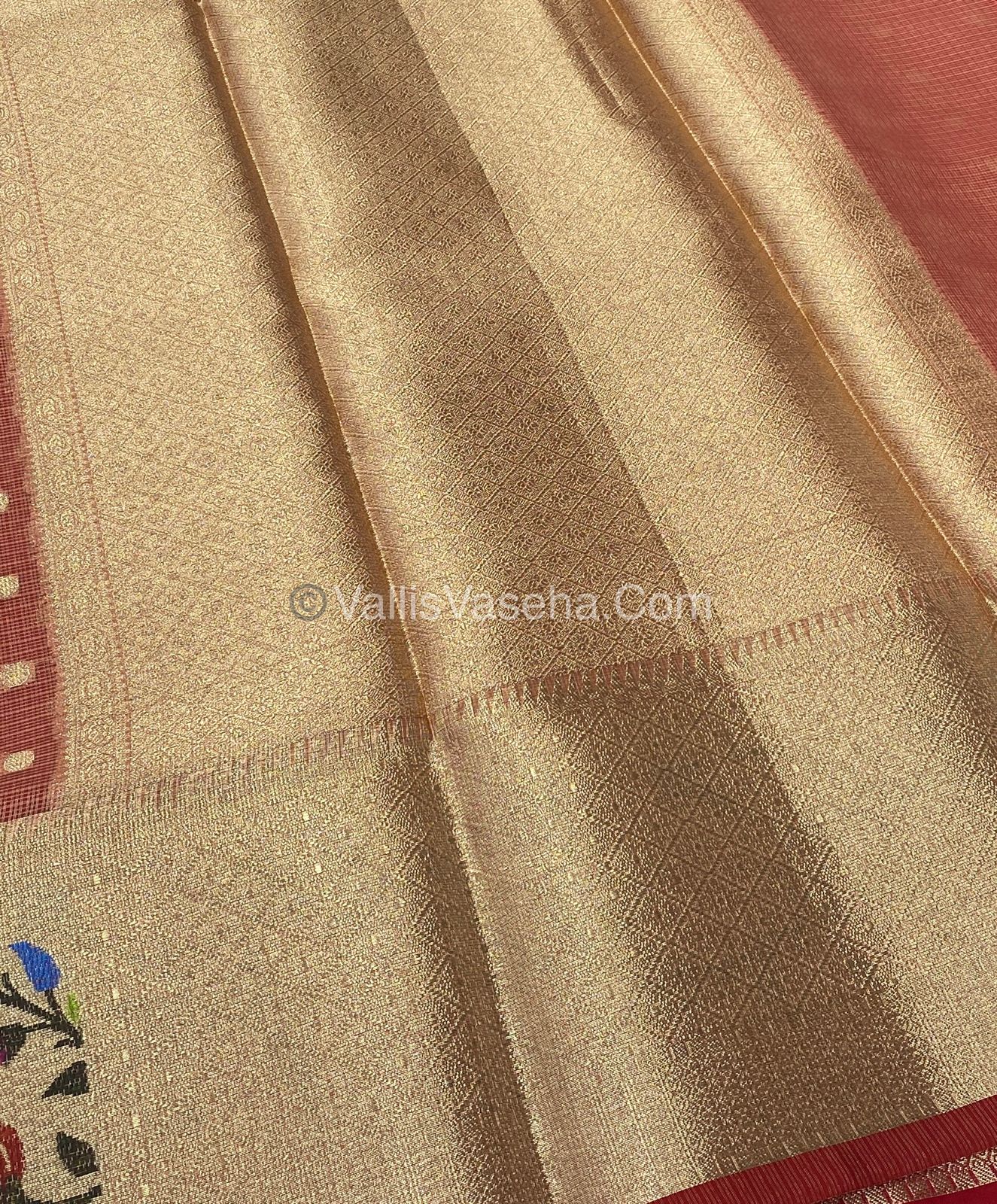 Kota Saree - Paithani Border - Peach with Red - VVKPS001