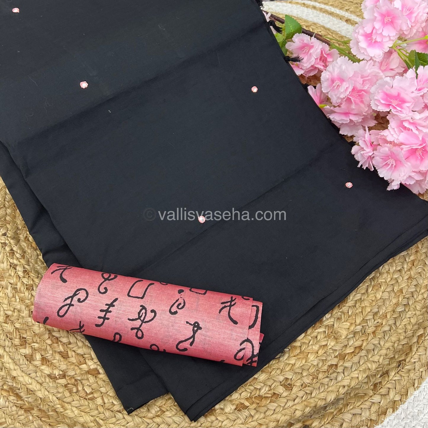 South Mixed Cotton - Mirror Work Embroidery - Green with cream - VVPCM002
