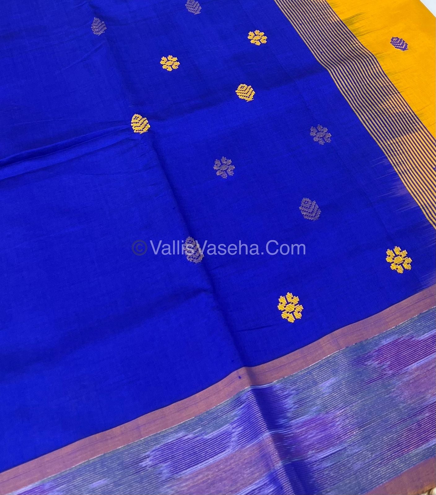Semi Silk Cotton Saree - Blue & Yellow - VVSSC001