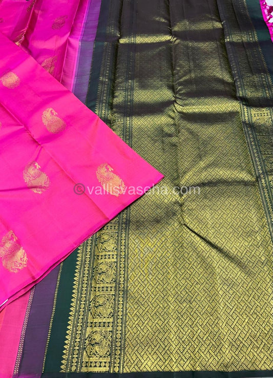 Pure Kanchipuram Silk Saree - Pink with Green shade - VVPS005