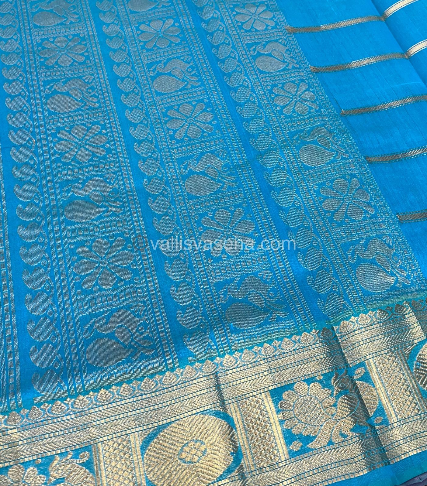 Pure Silk Cotton Saree - Mayil & Chakkaram Design - Peachish Pink With Blue Shade -VVMC003